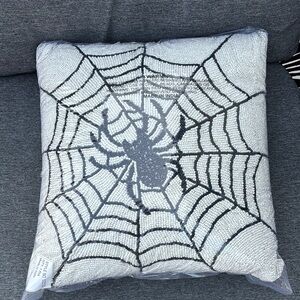 Spider Web Beaded Accent Pillow - White and Black